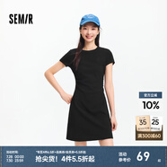森馬（Semir）連衣裙女收腰T恤裙小心機夏季2025新款繡花圓領(lǐng)短裙簡約休閑 黑色90001 XL