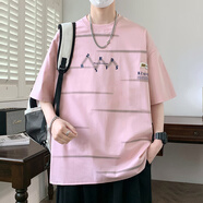 nasawassup青少年夏季短袖T恤男生高中初中生寬松半袖體恤衫大童圓領(lǐng)上衣服 7098粉色(單件短袖) 品質(zhì)保證 M 70-90斤左右