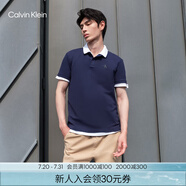 Calvin KleinJeans夏季男士商務(wù)休閑通勤ck翻領(lǐng)字母印花短袖T恤POLO衫J319635 CIK-藏藍(lán)色 S （建議110-130斤）