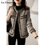 拉夏貝爾（La Chapelle）短外套女裝2025春秋新款韓版時(shí)尚上衣小個(gè)子小香風(fēng)西裝外套衣服潮 黑白幻彩 S 【建議98斤以內(nèi)】