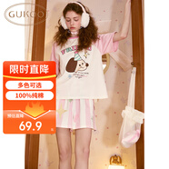 果殼（Gukoo）睡衣女夏季新款卡通插肩袖短袖女士家居服套裝 芭蕾粉套裝 L