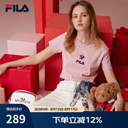 斐樂（FILA）官方女士短袖T恤夏印花運(yùn)動(dòng)女裝針織短袖套頭衫小熊T刺繡上衣 麥町粉-PK S 160/80A