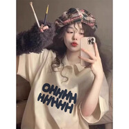 哈魯迪純棉polo領(lǐng)短袖t恤女寬松慵懶風(fēng)美式復古學(xué)院風(fēng)港味半袖ins風(fēng)上衣 杏色 L （111-130斤）