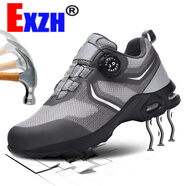 EXZH品牌夏季透氣工作鞋男防砸防刺智能扣耐磨安全鞋帶鋼板勞保鞋 G09灰色 36