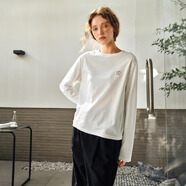 Olrain歐芮兒純棉長袖T恤女裝秋季法式刺繡休閑圓領(lǐng)上衣 愛心繡花  M 