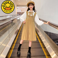 G.DUCKKIDS女童夏裝連衣裙2024新款兒童洋氣高端JK夏款背帶裙女童學(xué)院風(fēng)套裝 MG2359長(cháng)袖英倫學(xué)院風(fēng)套裙【卡其 120 cm(120cm)