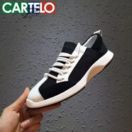 卡帝樂(lè)鱷魚(yú)（CARTELO）秋季新款歐洲站男鞋真皮潮牌厚底休閑鞋網(wǎng)面運(yùn)動(dòng)鞋百搭老爹鞋板鞋 黑白色584 38 標(biāo)準(zhǔn)皮鞋碼