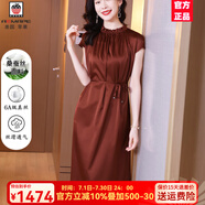 AEMAPE高級91%桑蠶絲短袖連衣裙2025新款時尚夏季清爽舒適顯瘦女裝裙子 焦糖色 L