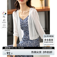 尚都比拉夏季針織衫女薄款開(kāi)衫外套v領(lǐng)七分袖外搭空調(diào)衫 白色 均碼 