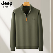 JEEP SPIRIT半拉鏈衛(wèi)衣男士春秋新款潮牌高爾夫球衫立領(lǐng)休閑上衣男裝 軍綠色 L 推薦【111-120斤】