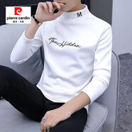 皮爾卡丹（pierre cardin）2025新款秋冬季長袖T恤男士韓版半高領衛(wèi)衣加絨加厚打底衫上衣服 M12白色 加絨 M