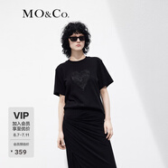 MO&Co.歐根紗立體愛心圓領(lǐng)短袖寬松純棉小白T恤夏上衣上裝基礎(chǔ)黑白 黑色-第2批 XL 175