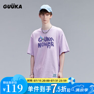古由卡（GUUKA）xSANK嘻哈潮牌t恤男士短袖夏季情侶裝劉宇同款休閑寬松五分半截袖 淺紫色 F4661 2XL