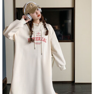 ROAR UTHAUG韓式復合大衛衣絨口袋冬季加絨韓版衛衣長(cháng)裙開(kāi)叉連帽連衣裙雙帽潮 杏色 C37#330克貝貝絨 均碼 110-160斤