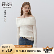 Teenie Weenie小熊女裝簡約時尚毛衣冬季一字領(lǐng)露肩金絲貼布上衣女 象牙白 M 165
