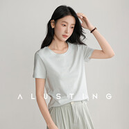 艾路絲婷減齡純色條紋短袖t恤女2025年夏季新款圓領(lǐng)正肩大碼上衣 白藍條 L