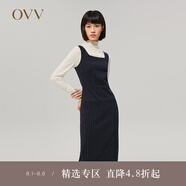 OVV2022秋冬新款女裝法式方領(lǐng)豎條紋寬吊帶學(xué)院風(fēng)修身無(wú)袖背心裙 藏青條紋A1 L