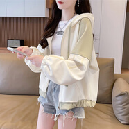 以純（YISHion）早秋薄款外套女2024新款春秋季韓版寬松初秋百搭撞色拼接開衫衛(wèi)衣 杏色 高質(zhì)量 M (適合80-110斤)