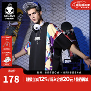 閃電潮牌（GENANX）印花短袖男夏季情侶裝嘻哈街頭太空棉五分袖t恤 黑色 2XL