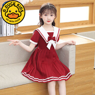 G.DUCKKIDS女童學(xué)院風(fēng)連衣裙夏季2024新款洋氣5-15女孩薄款兒童夏裝短袖裙子 紅色 150 cm身高141-150cm9-10歲