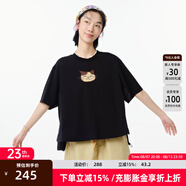 幻走（MOVEUP）2025夏季新款.FUN系列短袖圓領(lǐng)貓咪繡花短款T恤女 夜黑 S