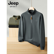 JEEP SPIRIT高檔半拉鏈衛衣男士春秋新款潮牌高爾夫球衫立領(lǐng)休閑上衣男裝 深灰色 L 推薦【111-120斤】