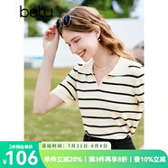 百圖betu女裝夏新款針織衫減齡復古翻領(lǐng)條紋短袖針織衫女2303T04 黑白條 S