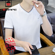 AEMAPE美國蘋(píng)果棉短袖t恤男V領(lǐng)韓版修身簡(jiǎn)約半袖體恤衫夏季新品上衣 白色 M