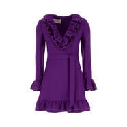 VALENTINO GARAVANI紫毛呢拼接連衣裙女短袖修身顯瘦連衣裙 Purple 均碼 |40