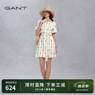 GANT/甘特女士翻領(lǐng)中長裙簡約復(fù)古襯衫裙字母印花收腰系帶連衣裙 248卡其色 S (34)