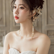 尊夢(mèng)珀新娘森女系唯美發(fā)飾水晶花朵花朵流蘇耳掛白色耳環(huán)結(jié) 朵薇B款 單個(gè)裝 左右隨機(jī)
