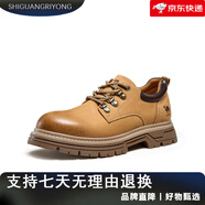 軒竹駱駝男鞋2024秋季新款低幫馬丁鞋厚底皮鞋男復古擦色時尚工裝鞋男 g14a076691沙漠黃 38