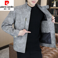 皮爾卡丹（pierre cardin）高端皮衣男2025復古春秋季水洗鉚釘寬松立領(lǐng)機車(chē)PU夾克休閑男外套 灰色 S