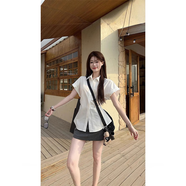 斤慕白色短袖襯衫女2025新款女裝修身顯瘦白襯衣職業(yè)裝學(xué)生休閑上衣 白色 XL