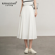卡薩羅澳（KSSALOAO）冰絲半身裙女夏季薄款2025新款高腰a字裙中長(cháng)款顯瘦時(shí)尚大擺裙子 白色 XL 29穿111-120斤