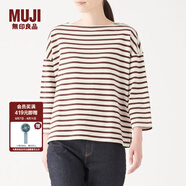 無(wú)印良品 MUJI 女式 粗棉線(xiàn) 天竺編織 落肩T恤 W9AB147 酒紅色X橫條 M-L