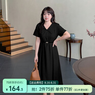 惟友連衣裙女大碼胖妹妹夏裝大碼女裝胖mm法式顯瘦收腰裙 黑色 XL 【尺碼偏大】 建議130-150斤