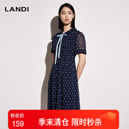 LANDI系帶網(wǎng)紗短袖修身波點(diǎn)印花連衣裙女夏季新款裙子 花色 S