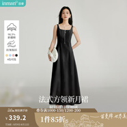 茵曼（INMAN）章若楠同款歐若風(fēng)法式吊帶連衣裙2025夏季新品女裝淡鵝黃色裙子 黑色 L