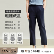 MsShe大碼女裝2025夏季胖妹妹mm褲子顯瘦彈力開叉直筒九分褲西褲 藏青藍(lán)色現(xiàn)貨 5XL