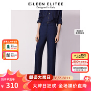 朗姿【意大利設計】純棉氣質(zhì)高腰直筒西裝褲新款褲子女 藏藍色2 S