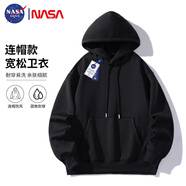 NASA GISS圓領(lǐng)衛衣男純色基礎款上衣情侶款百搭長(cháng)袖T恤 黑色連帽常規 M 