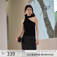 阿依蓮【商場同款】法式吊帶背心女可外穿2025夏季新款顯瘦無袖掛脖上衣 黑色 M