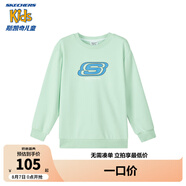 Skechers斯凱奇童裝男女童春秋季休閑上衣衛(wèi)衣運動舒適兒童套頭衫L324K078 灰湖水綠/045A 165 cm