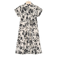 保羅·彼得專(zhuān)柜同款 女士小清新印花簡(jiǎn)約純棉百搭系帶短袖襯衫裙DSEB52640 白色 L (165) 100-130斤