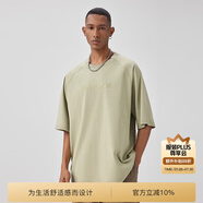 BODYDREAM美式印花短袖男夏季炒色做舊寬松T恤休閑簡約插肩半袖潮 灰綠色 S