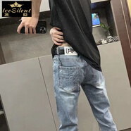 冰隱牛仔褲男2025春秋冬男士牛仔褲季美式新款刺繡字母修身九分褲子男 EA7老鷹牛仔褲02 L 30 105-125斤