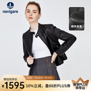 Navigare意大利小帆船真皮皮衣女士秋冬款黑色時(shí)尚百搭外套立領(lǐng)短款機車(chē)服 暗夜黑 M
