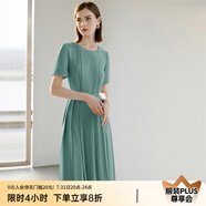 顏域（YANYEE）短袖百褶連衣裙2024夏天新款女裝氣質(zhì)女神范收腰顯瘦氣質(zhì)a字裙 綠色 XL/42
