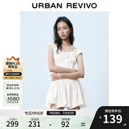 UR2025春季新款女裝撞色蕾絲飄帶U領(lǐng)無(wú)袖修身連衣裙UYY750014 米黃 S